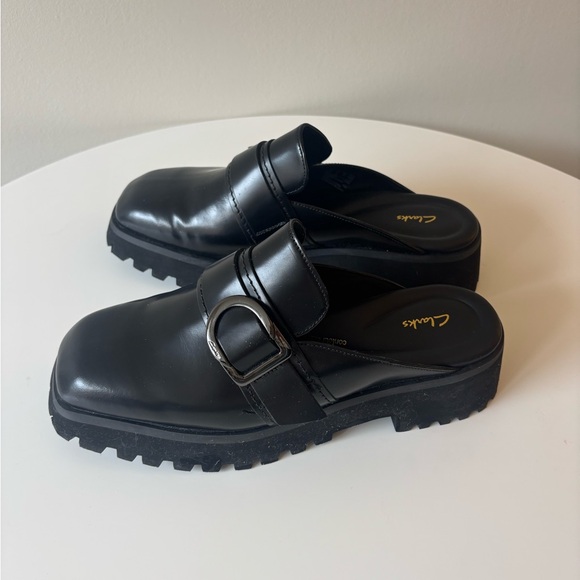 Clarks Black Leather Loafers with Buckle - Picture 2 of 7